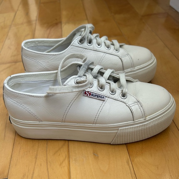 White Leather Superga Platform Sneakers - Picture 3 of 7